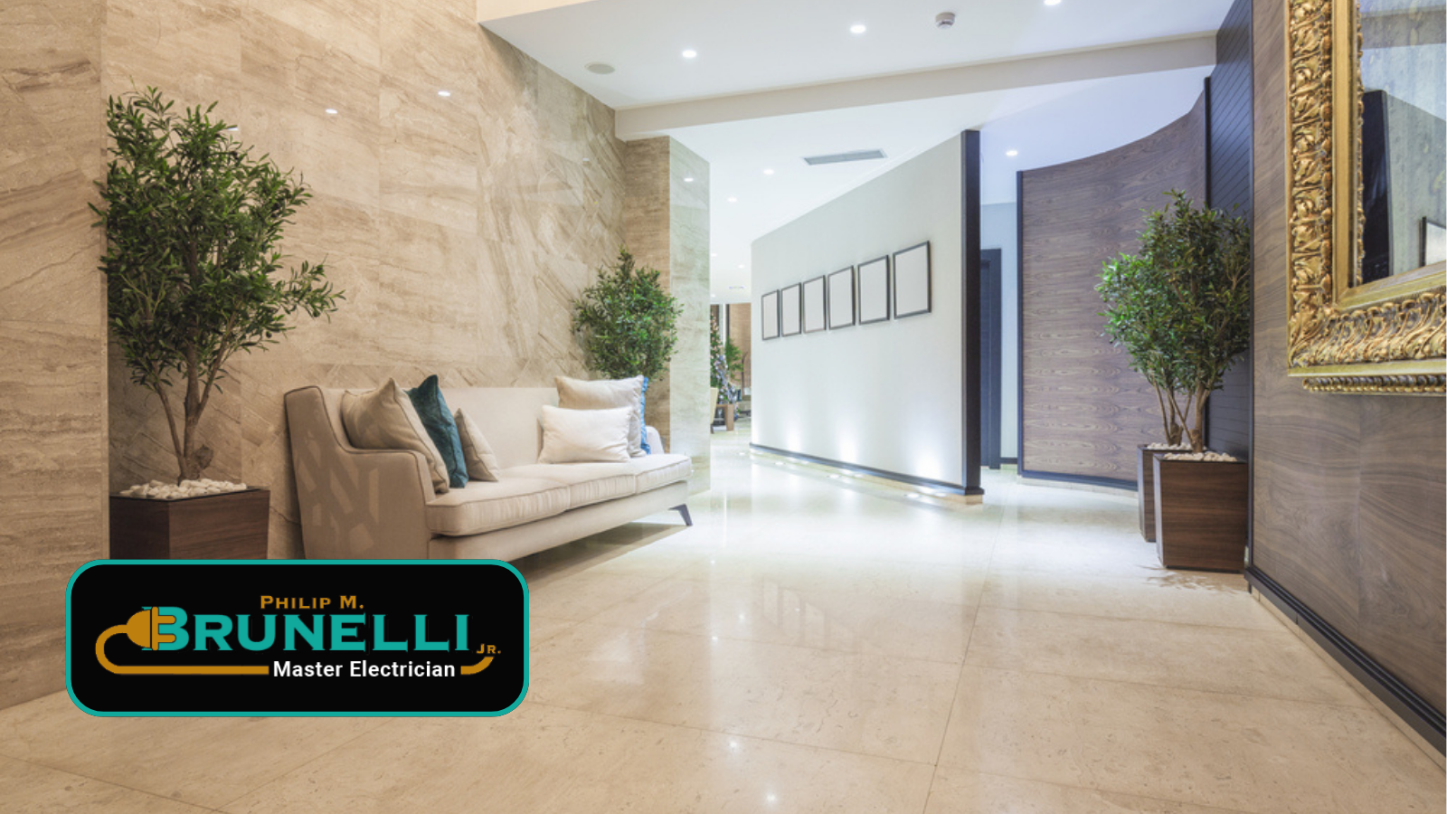 Interior lighting in hotel lobby